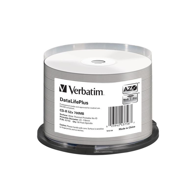 Verbatim CD-R 700 MB (80 min) Thermal Printable 52× – 50 szt. (Cake) 43756